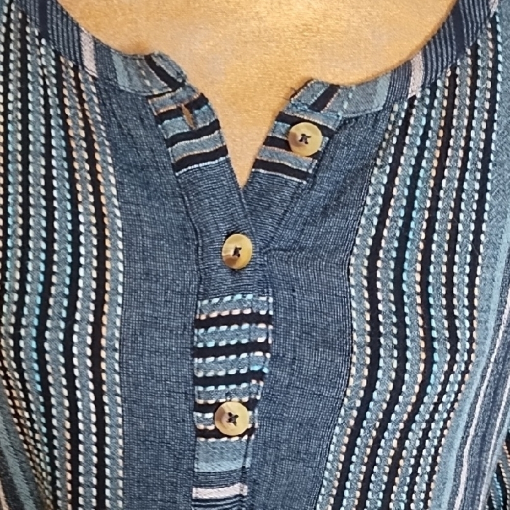Cool Textured Cotton Loose Flowy Bohemian Shirt 3/4 Bell Sleeves Denims BFF - Picture 3 of 9